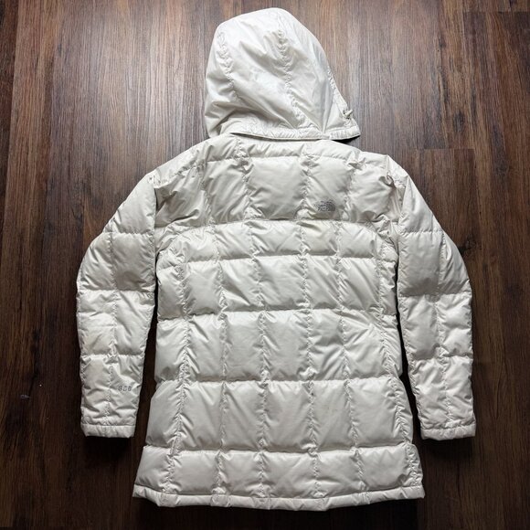 The North Face 600 Puffer Coat Womens Large White Hooded Long Quilted Jacket - Picture 2 of 7